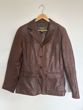 Eddie Bauer Brown Genuine Lamb Leather Jacket Women's S Buttoned 90s casual